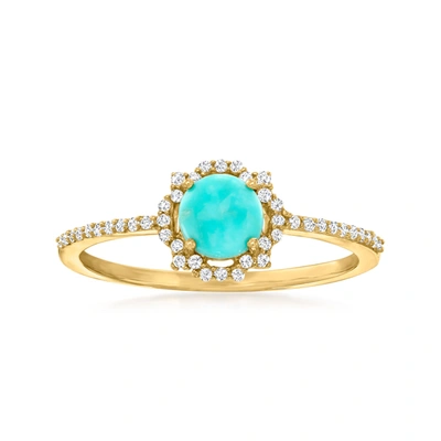 Canaria Fine Jewelry Canaria Turquoise Halo Ring With Diamonds In 10kt Yellow Gold In Blue