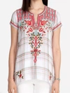 Johnny Was Cyrielle Notched Neck Drape Top In Plaid In Multi