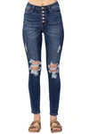 Judy Blue Mid Rise Button Fly Flare Jeans In Medium Wash In Blue