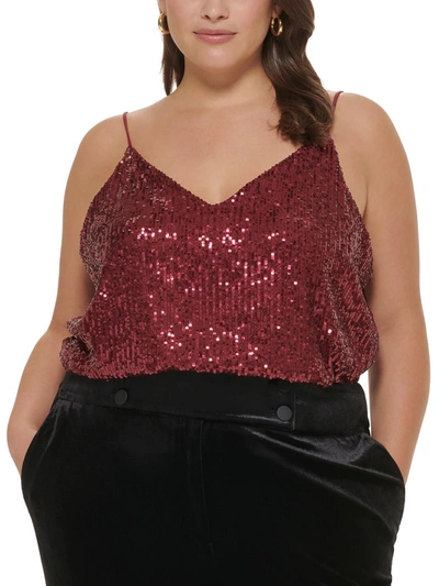 Calvin Klein Plus Womens V-neck Sequined Cami In Pink