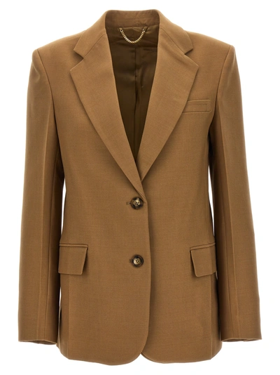 Victoria Beckham Asymmetric Double Layer Jacket In Fawn