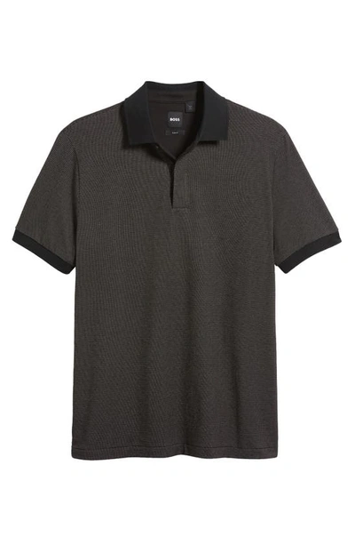 Hugo Boss Slim-fit Cotton-blend Polo Shirt With Micro Pattern In Black