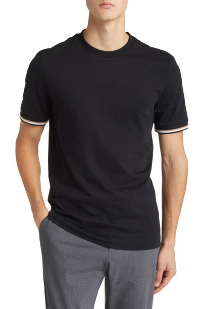 Hugo Boss Stripe-trim Cotton T-shirt In Black