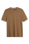 Hugo Boss Cotton-jersey T-shirt With Signature-stripe Cuffs In Light Green