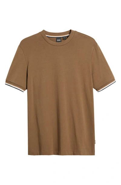 Hugo Boss Cotton-jersey T-shirt With Signature-stripe Cuffs In Open Green