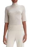 Vince Merino Wool Elbow-sleeve Turtleneck T-shirt In Heather Sesame
