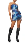 PRINCESS POLLY MICAH ABSTRACT PRINT STRAPLESS BODY-CON MINIDRESS