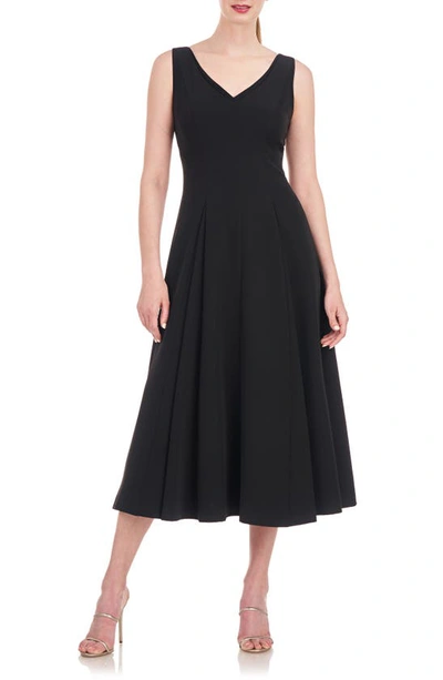 Kay Unger Wanda Sleeveless V-neck Fit & Flare Midi Dress In Black