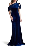 Tadashi Shoji Copley Shoulder Drape Velvet Gown - Plus Size In Navy