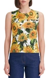 Oscar De La Renta Sunflower Printed Tank In Yellow/ Soft Blue