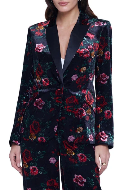 L Agence Chamberlain Vintage Bouquet Velvet Blazer In Black Multi Vintage Rose