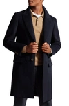 Ted Baker Mens Navy Wilding Single-breasted Wool-blend Coat