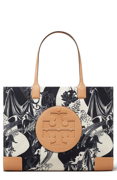 Tory Burch Ella Print Tote In Box Stripe / Natural Vachetta