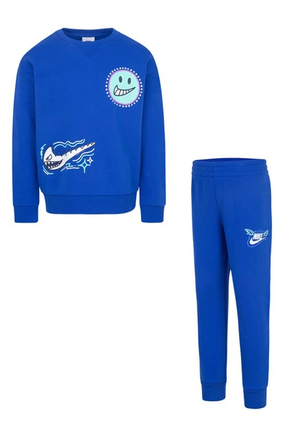 Nike Sportswear "art Of Play" Fleece Crew Set Little Kids 2-piece Set In Blue