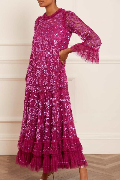 Needle & Thread Celia Sequin-embellished Tulle Gown In Fuchsia