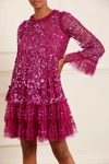 Needle & Thread Celia Long Sleeve Mini Dress In Pink
