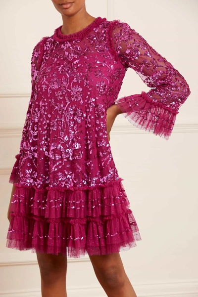 Needle & Thread Celia Long Sleeve Mini Dress In Pink