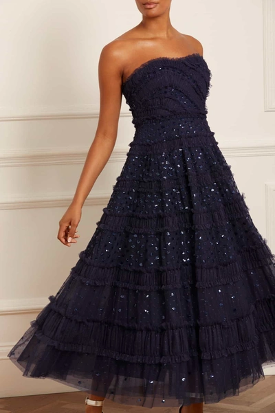Needle & Thread Strapless Dot Shimmer Gown In Blue