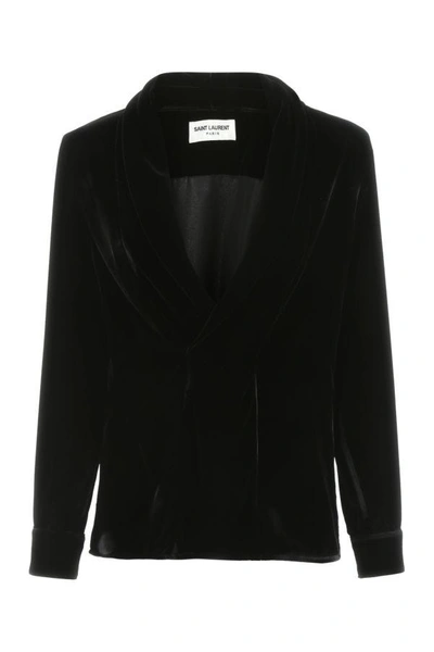 Saint Laurent Woman Top Black Size 6 Viscose, Silk In Multicolor