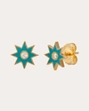 COLETTE JEWELRY WOMEN'S TURQUOISE STARBURST DIAMOND STUD EARRINGS
