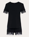 La Perla Women's Lace-trimmed Satin Pajama Set In Black