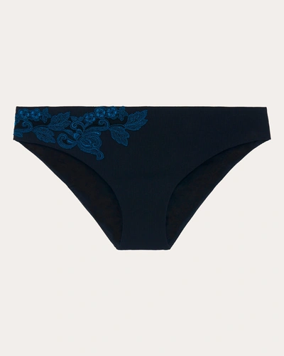 La Perla Women's Love Journey Embroidered Bikini Bottom In Black Embr Blue
