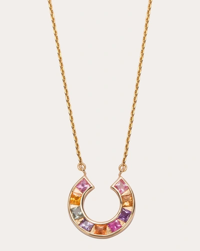 JOLLY BIJOU WOMEN'S SUNDIAL 14K GOLD RAINBOW SAPPHIRE PENDANT NECKLACE