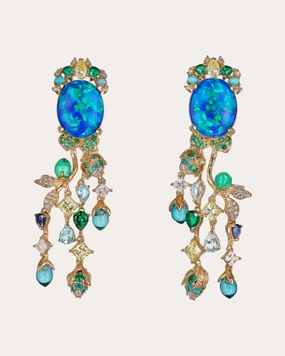 Anabela Chan 18k Yellow Gold Vermeil Blue Opal Passiflora Earrings