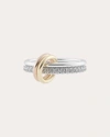 Spinelli Kilcollin Marigold 2-linked Ring In Sterling Silver With Pave Gray Diamonds And Mixed Gold Connectors In Silver/diamond