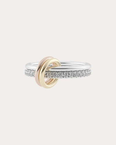 Spinelli Kilcollin Marigold 2-linked Ring In Sterling Silver With Pave Gray Diamonds And Mixed Gold Connectors In Silver/diamond
