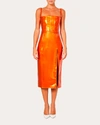 Laquan Smith Women's High-waisted Patent-vinyl Midi Skirt In Orange