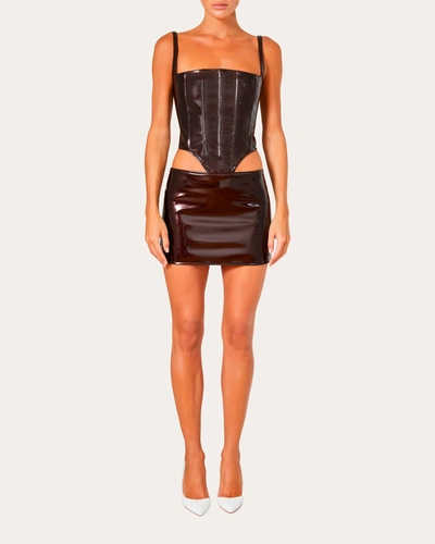 Laquan Smith Women's Asymmetric Patent-vinyl Corset Top In Brown