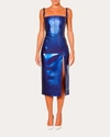 Laquan Smith Women's High-waisted Patent-vinyl Midi Skirt In Blue