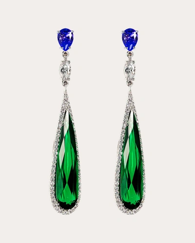 Anabela Chan 18kt White Gold Shard Multi-stone Earrings In Green