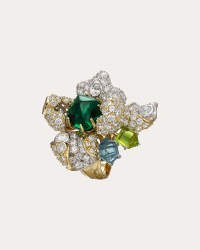 Anabela Chan 18kt Gold Vermeil Emerald Blossom Gemstone Ring In White