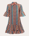 La Doublej Women's Choux Tiered Printed Cotton-poplin Mini Dress In Third Eye Turchese