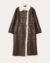 Stand Studio Hayley Faux Leather And Shearling Coat In Dark Brown/off White