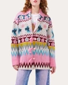 Hayley Menzies Charming Birds Print Cardigan Col: Pink Multi, Size: L In Charming Birds Fairisle