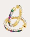 GRAZIELA GEMS WOMEN'S DIAMOND & RAINBOW GEMSTONE LARGE 3-SIDED HOOP EARRINGS