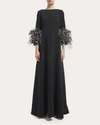 HUISHAN ZHANG WOMEN'S REIGN FEATHERED CREPE GOWN