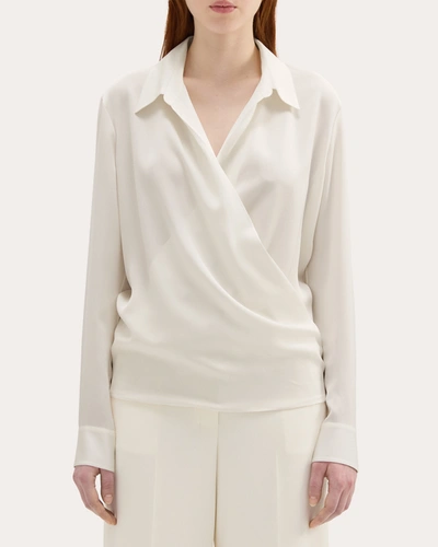 THEORY WOMEN'S DRAPED SILK-GEORGETTE BLOUSE