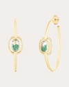 Moritz Glik Women's Elo 40 18k Gold Crystal Emerald And Diamond Shaker Hoop Earrings In Green