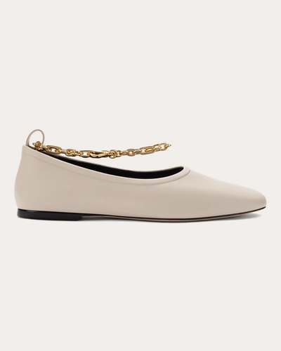 Mercedes Castillo Belle Leather Ankle-chai Ballerina Flats In White