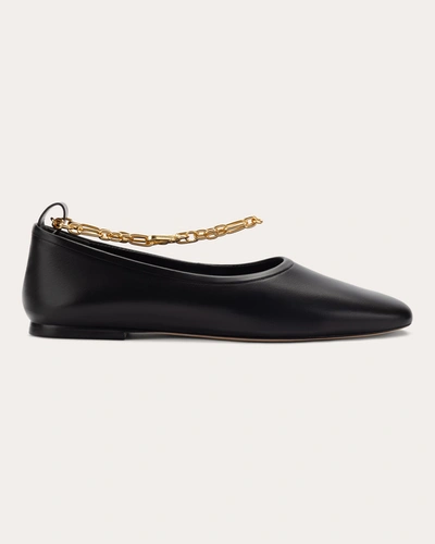 Mercedes Castillo Belle Leather Ankle-chai Ballerina Flats In Black