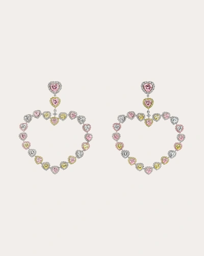 Anabela Chan 18kt White Gold Vermeil Love Heart Diamond Earrings In Pink