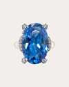 Anabela Chan 18kt White Gold Vermeil Aqua Mermaid Gemstone And Pearl Ring In Blue