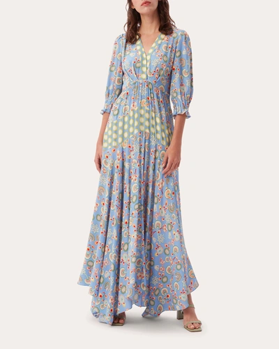 Diane Von Furstenberg Gaines Belted Printed Crepe De Chine Maxi Dress In Light Blue