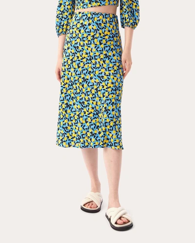 Diane Von Furstenberg Printed Crepe Midi Skirt In Azure