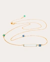 YI COLLECTION WOMEN'S AQUAMARINE WITH EMERALD & SAPPHIRE BAR NECKLACE