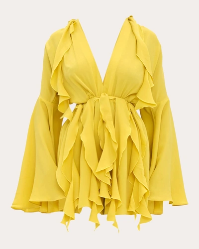 Andrea Iyamah Women's Tari Drape Bell-sleeve Romper In Lemon